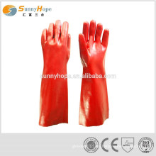 Largo guantes revestidos de pvc rojo para química